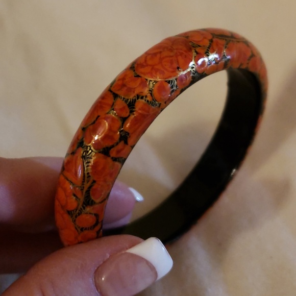 VTG Hand Painted Laquered Boho Wood Bangle - Picture 2 of 6